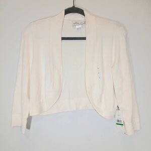 Womens large cardigan sweater cropped cream ivory bolero throw topper Jessica h
